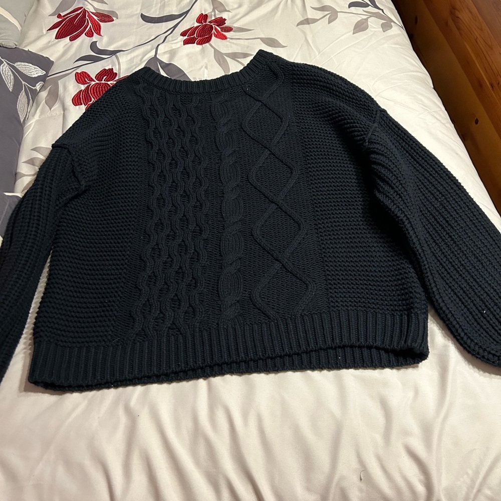 free people dream cable crew sweater- Navy Blue- Medium